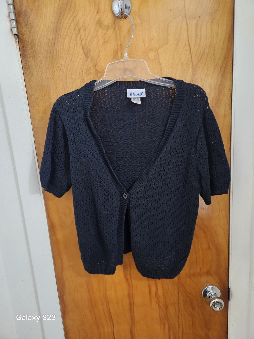 Blair Dark Blue Short-Sleeve Open-Knit Cardigan